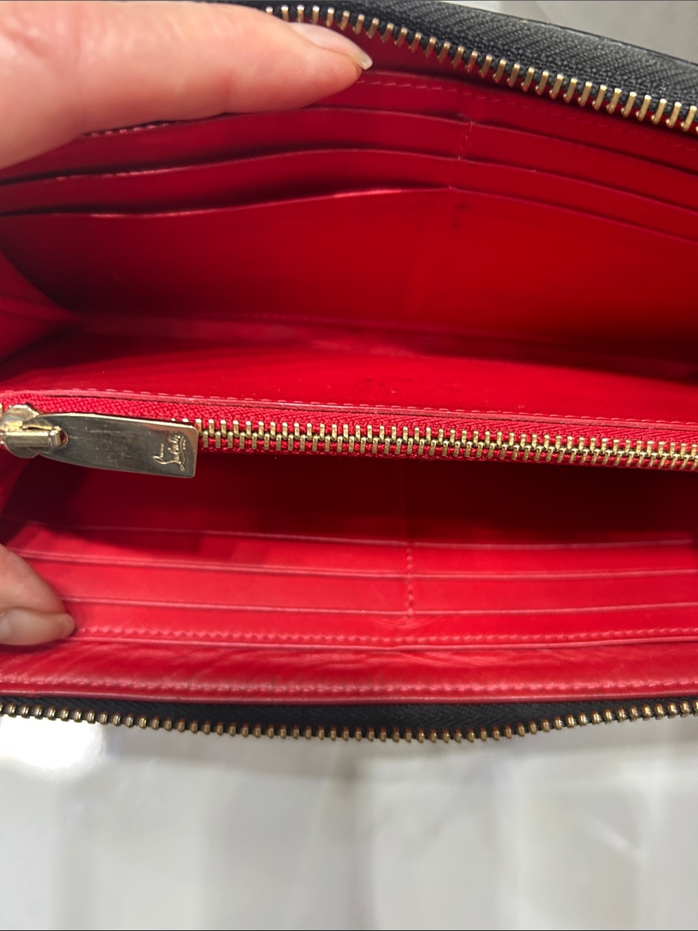Christian Louboutin Black Leather Zip Around Wallet with Gold Studs Gorgeous - Picture 4 of 11